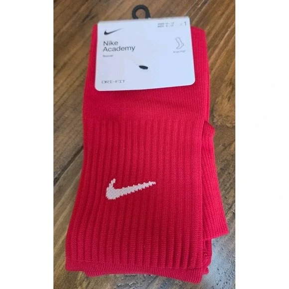 NEW NIKE Academy Red Knee High Dri-Fit Sports Socks Men 8-12 Women 10-13 Soccer - Picture 1 of 3